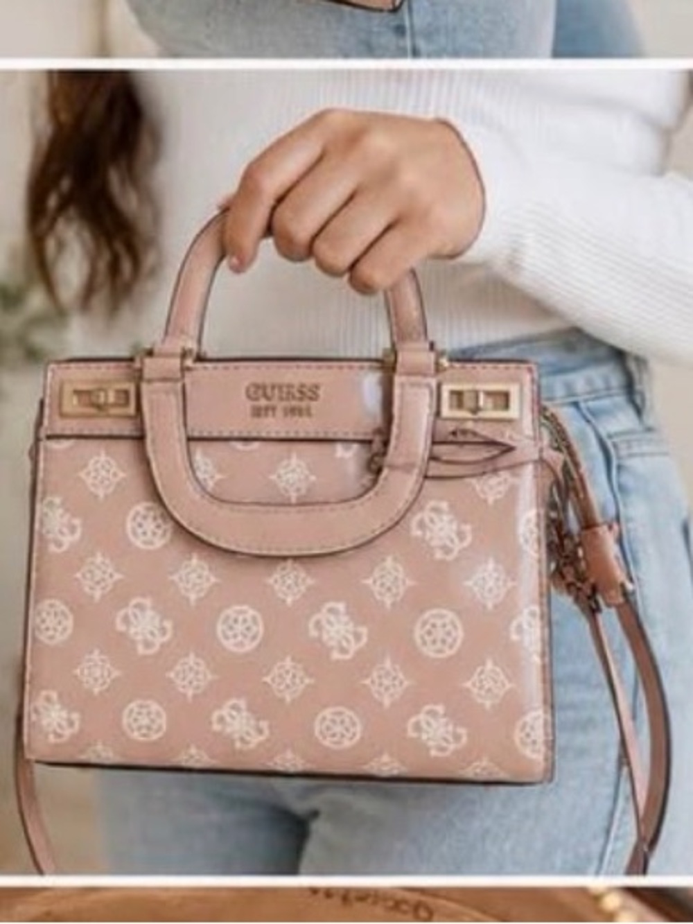 GUESS Pink Monogram Satchel / Crossbody